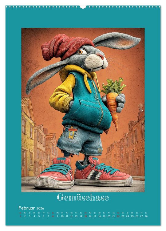 Produktbild: Urban Rabbits. Coole Stadthasen mit Charakter (Wandkalender 2026 DIN A2 hoch), CALVENDO Monatskalender