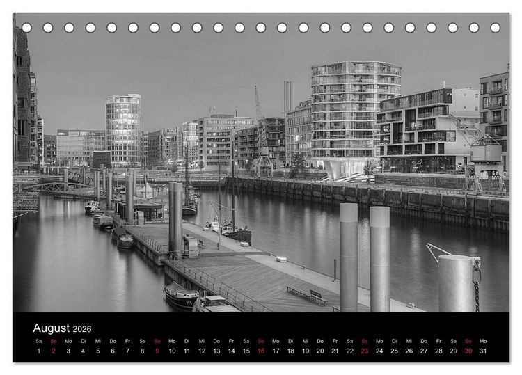 Produktbild: Hamburg monochrome Impressionen (Tischkalender 2026 DIN A5 quer), CALVENDO Monatskalender