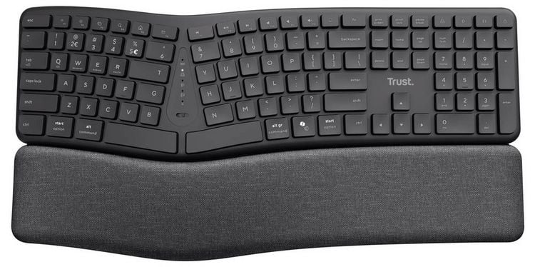 Produktbild: Trust Keyra ERGO Wireless Multi Keyboard DE Bluetooth&reg;, Kabellos Tastatur Ergonomisch Deutsch, QWERTZ Schwarz
