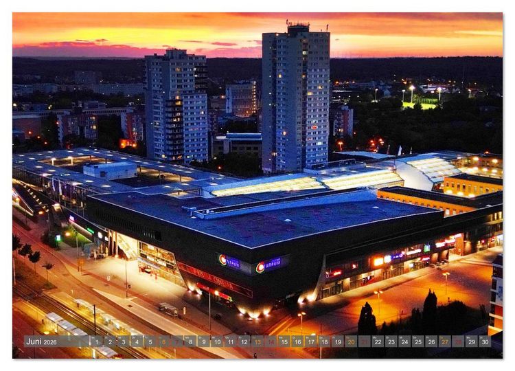 Produktbild: HALLE AN DER SAALE NACHTFLUG (Wandkalender 2026 DIN A2 quer), CALVENDO Monatskalender