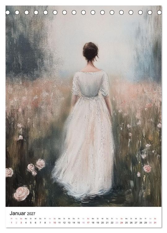 Produktbild: Zwischen Bl&uuml;ten und Tr&auml;umen - 12 kunstvolle Frauenportraits (Tischkalender 2027 DIN A5 hoch), CALVENDO Monatskalender