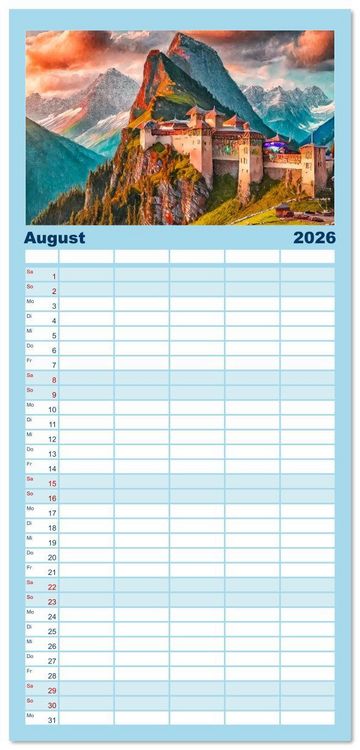 Produktbild: Familienplaner 2026 - Pl&auml;tze zum Tr&auml;umen mit 5 Spalten (Wandkalender, 21 x 45 cm) CALVENDO