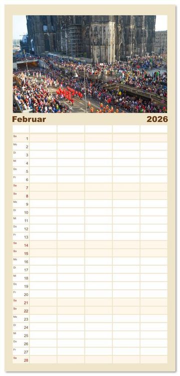 Produktbild: Familienplaner 2026 - Von K&ouml;lner D&auml;chern mit 5 Spalten (Wandkalender, 21 x 45 cm) CALVENDO