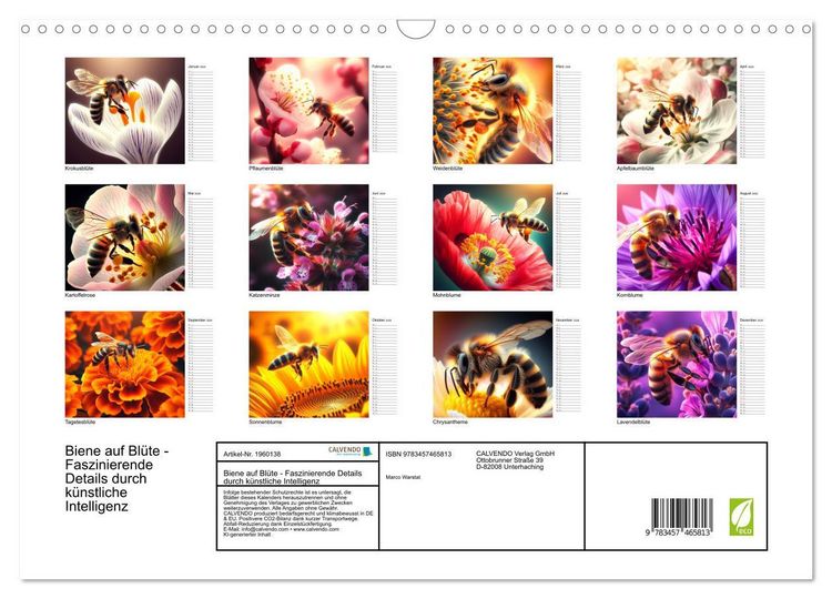 Produktbild: Biene auf Bl&uuml;te - Faszinierende Details durch k&uuml;nstliche Intelligenz (Wandkalender 2026 DIN A3 quer), CALVENDO Monatskalender