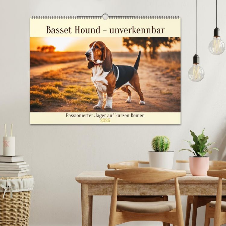 Produktbild: Basset Hound - unverkennbar (Wandkalender 2026 DIN A2 quer), CALVENDO Monatskalender