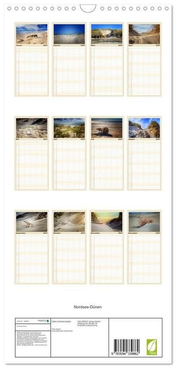 Produktbild: Familienplaner 2027 - Nordsee-D&uuml;nen mit 5 Spalten (Wandkalender, 21 x 45 cm) CALVENDO