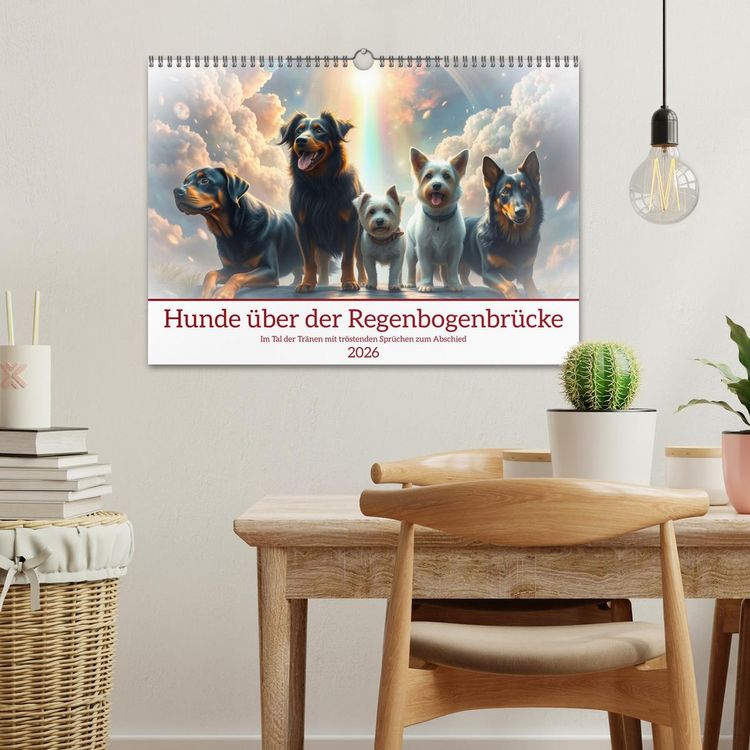 Produktbild: Hunde &uuml;ber der Regenbogenbr&uuml;cke (Wandkalender 2026 DIN A3 quer), CALVENDO Monatskalender