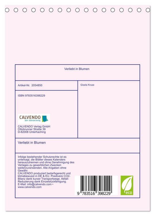 Produktbild: Verliebt in Blumen (Tischkalender 2026 DIN A5 hoch), CALVENDO Monatskalender