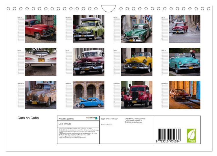 Produktbild: Cars on Cuba (Wandkalender 2026 DIN A4 quer), CALVENDO Monatskalender