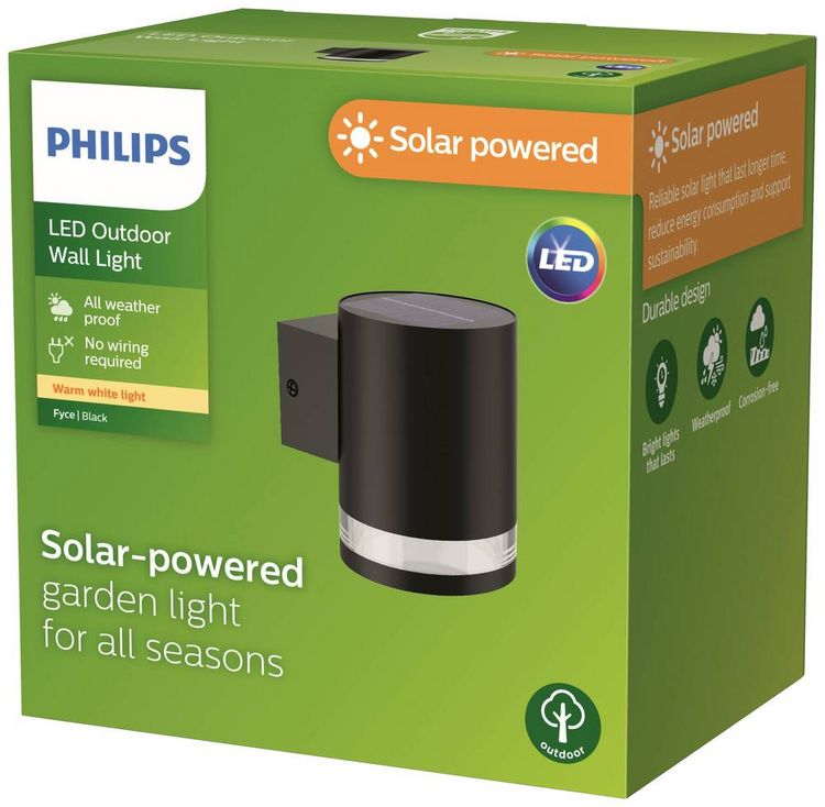 Produktbild: Philips LED Fyce 8720169265547 Solar-Au&szlig;enwandleuchte LED 1.5W Schwarz