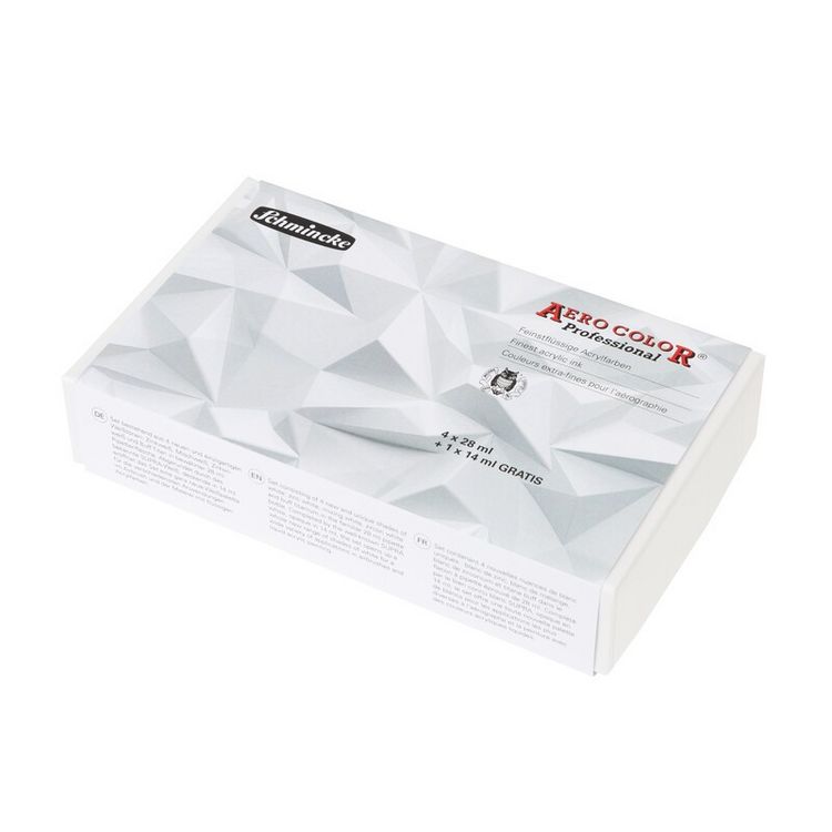 Produktbild: Schmincke AEROCOLOR Kartonset, 4 x 28 ml + 1 x 14 ml Wei&szlig;
