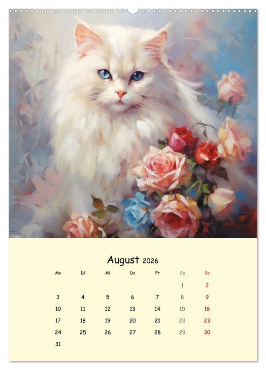 Produktbild: Liebliche Katzen. Anmut und W&uuml;rde mit Blumen (hochwertiger Premium Wandkalender 2026 DIN A2 hoch), Kunstdruck in Hochglanz