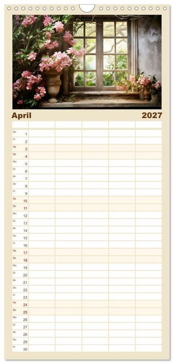 Produktbild: Familienplaner 2027 - Aus dem Fenster geblickt mit 5 Spalten (Wandkalender, 21 x 45 cm) CALVENDO
