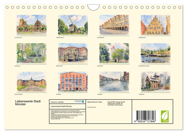 Produktbild: Liebenswerte Stadt M&uuml;nster (Wandkalender 2026 DIN A4 quer), CALVENDO Monatskalender