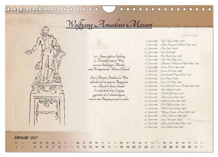 Produktbild: Von Mozart bis Beethoven (Wandkalender 2027 DIN A4 quer), CALVENDO Monatskalender