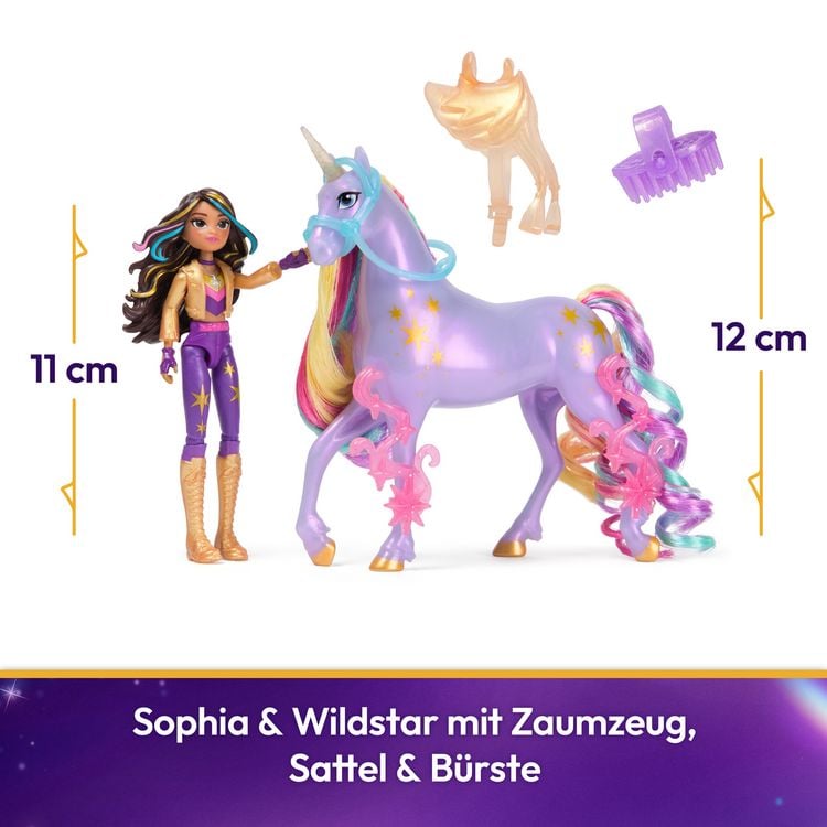 Produktbild: Unicorn Academy - Sophia und Einhorn Wildstar Set, 12 cm Figuren zur Netflix Serie mit Sattel, M&auml;hnen- und Schweifb&uuml;rste & Zubeh&ouml;r, ab 4 J.