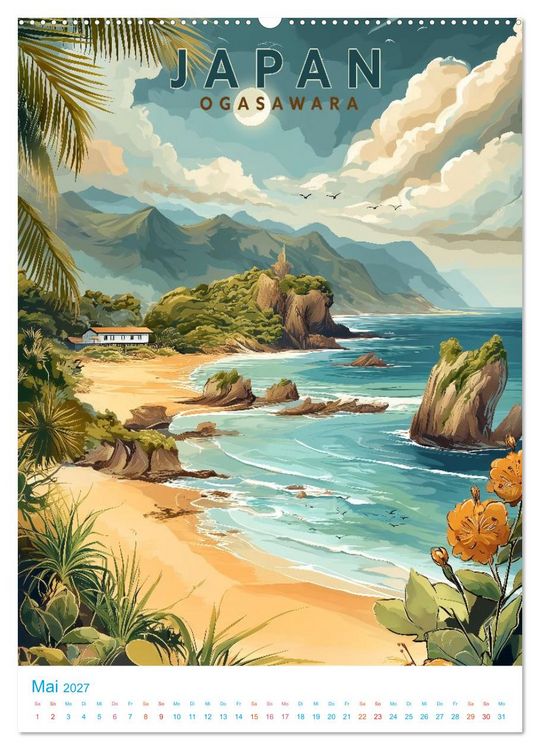 Produktbild: Japanische Inseln - Old School Poster Style (hochwertiger Premium Wandkalender 2027 DIN A2 hoch), Kunstdruck in Hochglanz