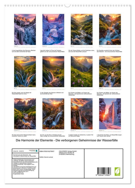 Produktbild: Die Harmonie der Elemente - Die verborgenen Geheimnisse der Wasserf&auml;lle (hochwertiger Premium Wandkalender 2026 DIN A2 hoch), Kunstdruck in Hochglanz