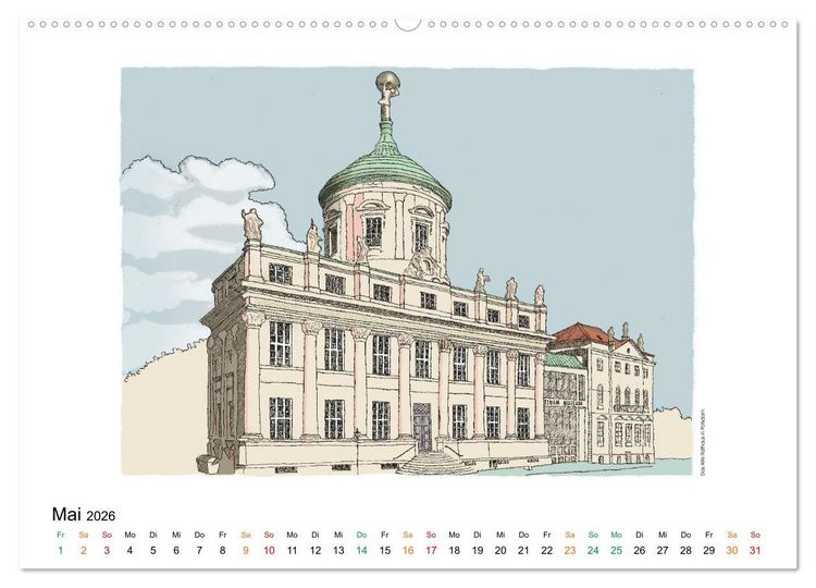Produktbild: Potsdamer Sehensw&uuml;rdigkeiten in Ink und Farbe (hochwertiger Premium Wandkalender 2026 DIN A2 quer), Kunstdruck in Hochglanz