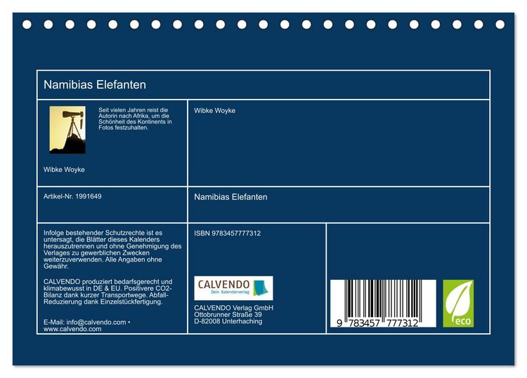 Produktbild: Namibias Elefanten (Tischkalender 2026 DIN A5 quer), CALVENDO Monatskalender