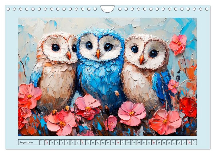 Produktbild: Eulen. Entz&uuml;ckende Paintings (Wandkalender 2026 DIN A4 quer), CALVENDO Monatskalender
