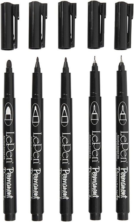 Produktbild: Creativ Company Permanent Marker, Strichst&auml;rke , 2x0,6+2x0,8+1,3 mm, Schwarz, 5 Stk