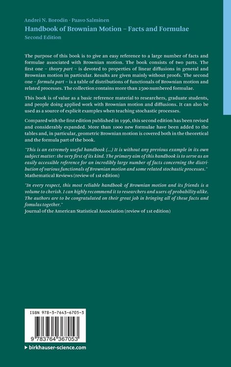 Produktbild: Handbook of Brownian Motion - Facts and Formulae