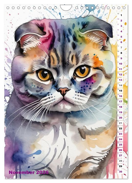 Produktbild: KATZENKALENDER - Aquarell Katzenportraits f&uuml;r Katzenliebhaber (Wandkalender 2026 DIN A4 hoch), CALVENDO Monatskalender