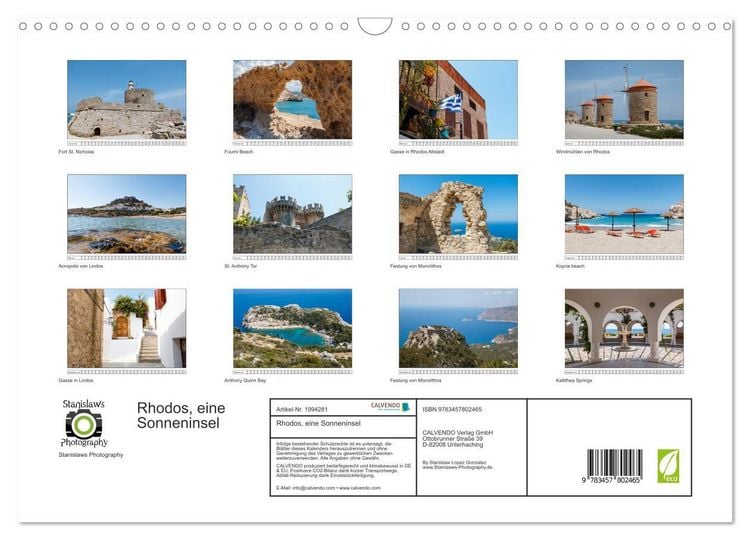 Produktbild: Rhodos, eine Sonneninsel (Wandkalender 2026 DIN A3 quer), CALVENDO Monatskalender