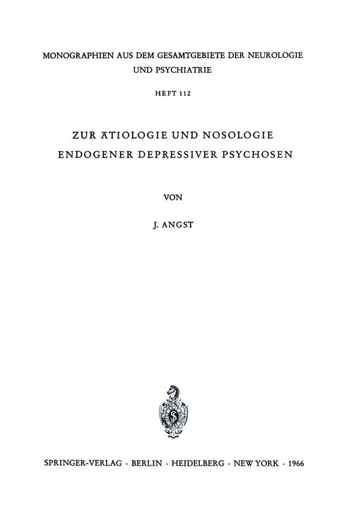 Produktbild: Zur &Auml;tiologie und Nosologie endogener depressiver psychosen