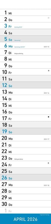 Produktbild: Streifenplaner BLAU 2026 - Streifenkalender - Wandplaner - Küchen-Kalender - 11,3x49,5