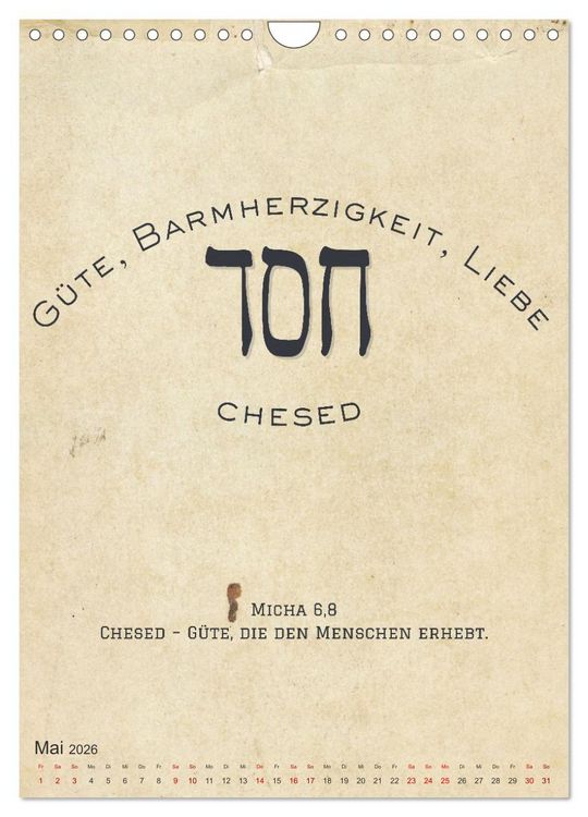 Produktbild: Hebr&auml;ische Lettern - Worte voller Licht und Weisheit (Wandkalender 2026 DIN A4 hoch), CALVENDO Monatskalender