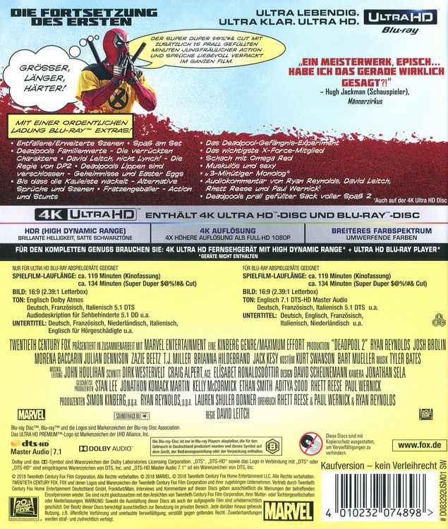 Produktbild: Deadpool 2 (4K Ultra HD) (2 BR4K) (+2 BRs)