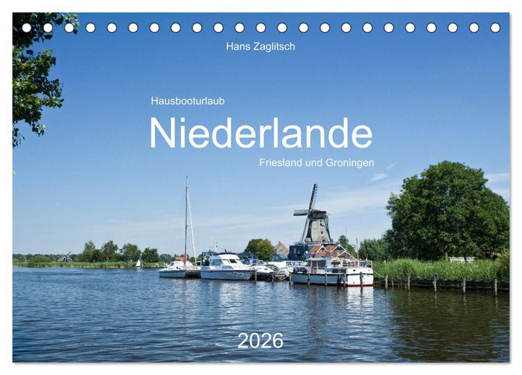 Produktbild: Hausbooturlaub Niederlande - Friesland und Groningen (Tischkalender 2026 DIN A5 quer), CALVENDO Monatskalender