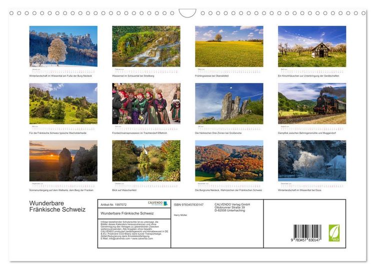 Produktbild: Wunderbare Fr&auml;nkische Schweiz (Wandkalender 2026 DIN A3 quer), CALVENDO Monatskalender