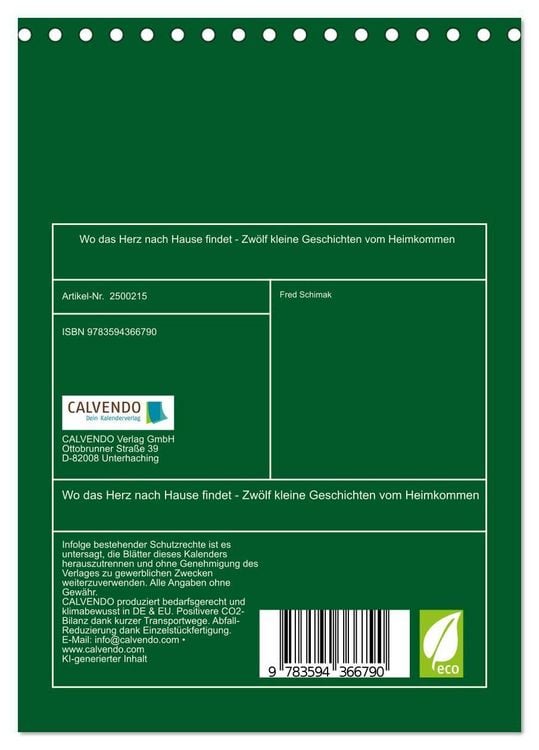 Produktbild: Wo das Herz nach Hause findet - Zw&ouml;lf kleine Geschichten vom Heimkommen (Tischkalender 2027 DIN A5 hoch), CALVENDO Monatskalender