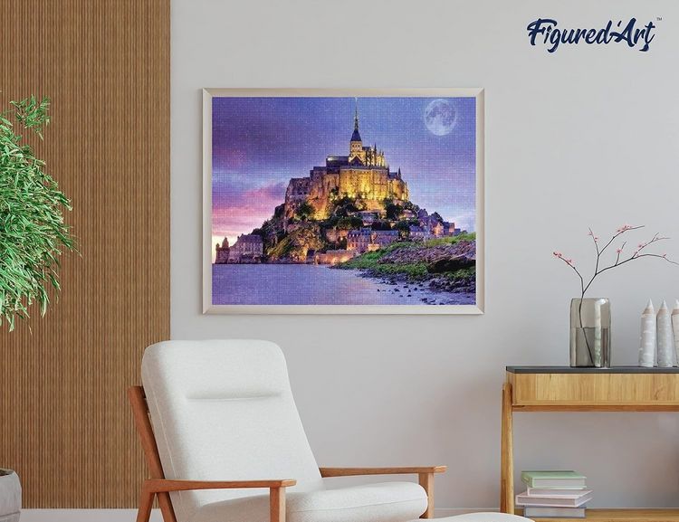 Produktbild: FiguredArt DP-597 - Diamond Painting, Mont-Saint-Michel, 5D Bild (40x50cm) mit eckigen Steinen, DIY Bastelset