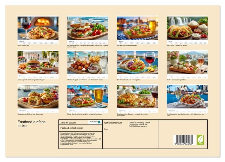 Produktbild: Fastfood einfach lecker (Wandkalender 2026 DIN A3 quer), CALVENDO Monatskalender