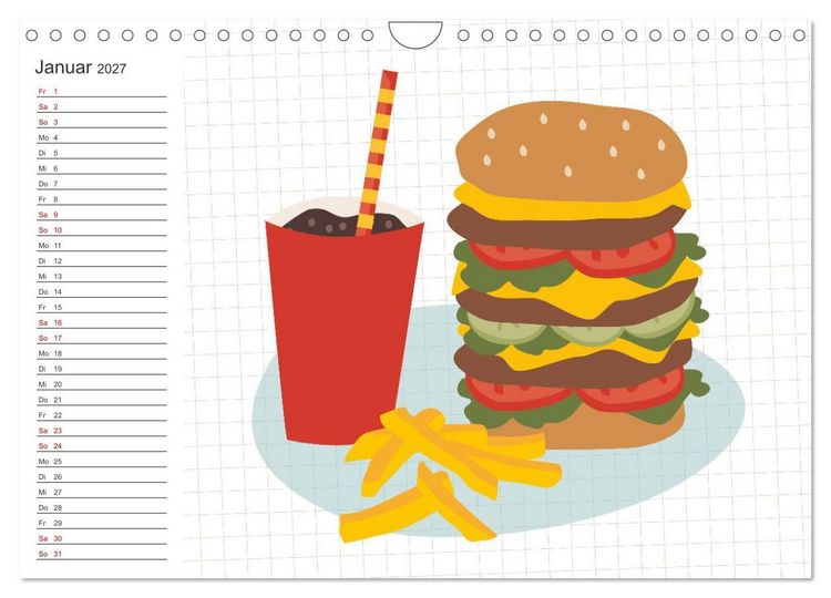 Produktbild: Fast Food Illustration (Wandkalender 2027 DIN A4 quer), CALVENDO Monatskalender