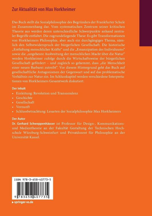 Produktbild: Zur Aktualität von Max Horkheimer