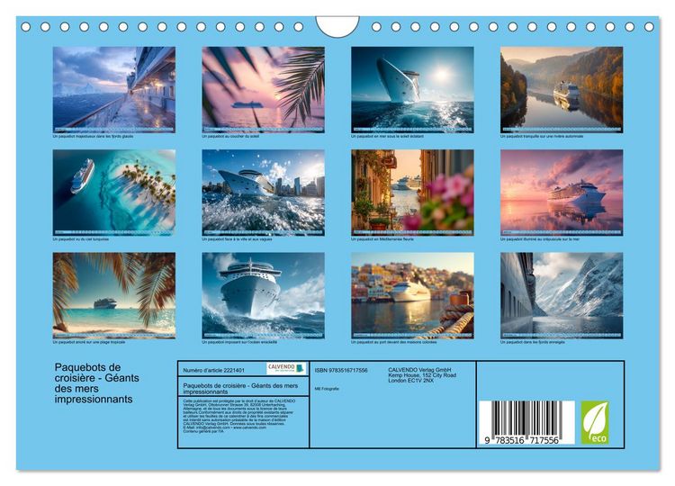 Produktbild: Paquebots de croisi&egrave;re - G&eacute;ants des mers impressionnants (Calendrier mural 2026 DIN A4 vertical), CALVENDO calendrier mensuel
