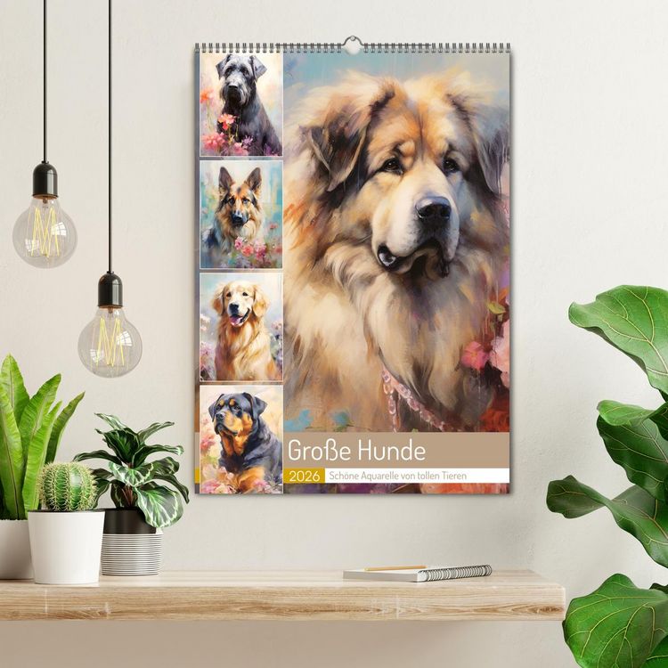 Produktbild: Gro&szlig;e Hunde. Sch&ouml;ne Aquarelle von tollen Tieren (Wandkalender 2026 DIN A2 hoch), CALVENDO Monatskalender