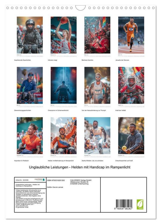 Produktbild: Unglaubliche Leistungen - Helden mit Handicap im Rampenlicht (Wandkalender 2026 DIN A3 hoch), CALVENDO Monatskalender