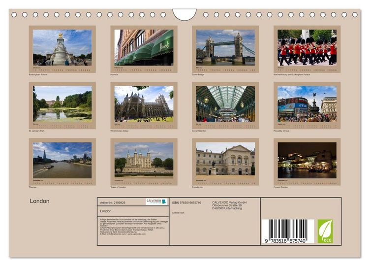 Produktbild: London (Wandkalender 2026 DIN A4 quer), CALVENDO Monatskalender