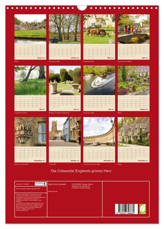 Produktbild: Die Cotswolds Englands gr&uuml;nes Herz (Wandkalender 2026 DIN A3 hoch), CALVENDO Monatskalender