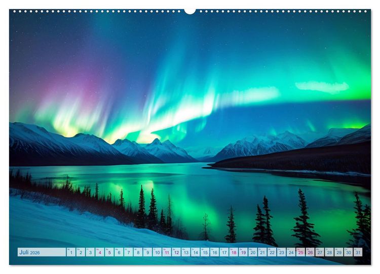 Produktbild: Traumhafte Polarlichter . Licht, Schnee und Eis hoch im Norden (hochwertiger Premium Wandkalender 2026 DIN A2 quer), Kunstdruck in Hochglanz