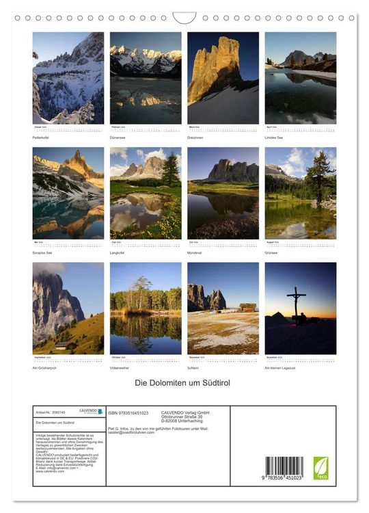 Produktbild: Die Dolomiten um S&uuml;dtirol (Wandkalender 2026 DIN A3 hoch), CALVENDO Monatskalender