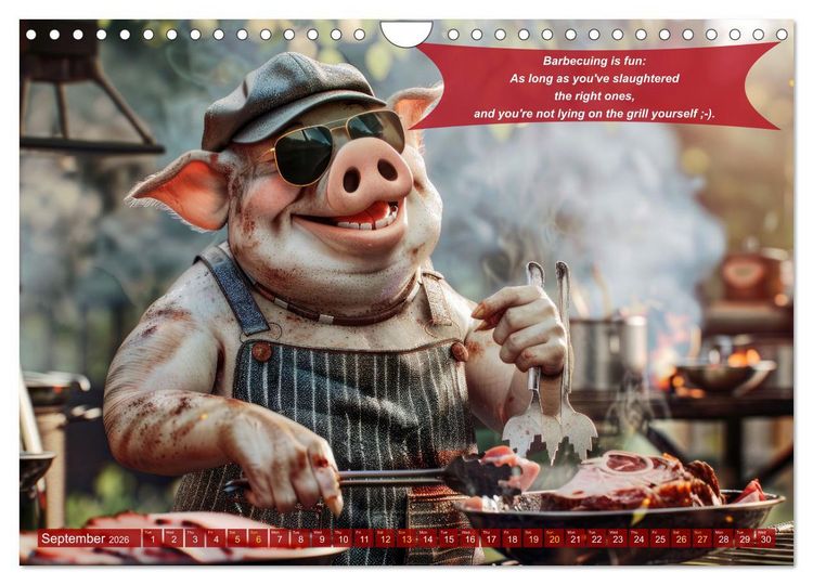 Produktbild: Funny charming animals as barbecue chef (Wall Calendar 2026 DIN A4 landscape), CALVENDO 12 Month Wall Calendar