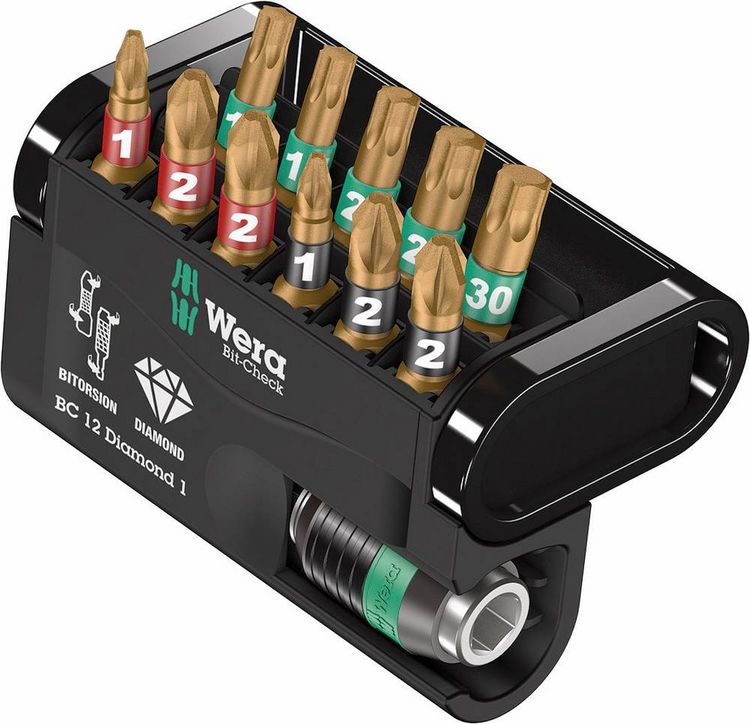 Produktbild: Wera Bit-Check 12 Diamond 1 05057421001 Bit-Set 12teilig Kreuzschlitz Pozidriv, Kreuzschlitz Phillips, Innen T-Profil BiTorsion