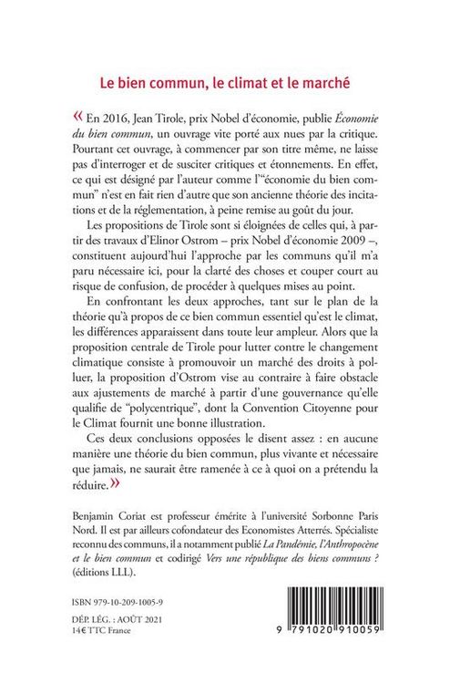 Produktbild: Le bien commun, le climat et le march&eacute; : r&eacute;ponse &agrave; Jean Tirole